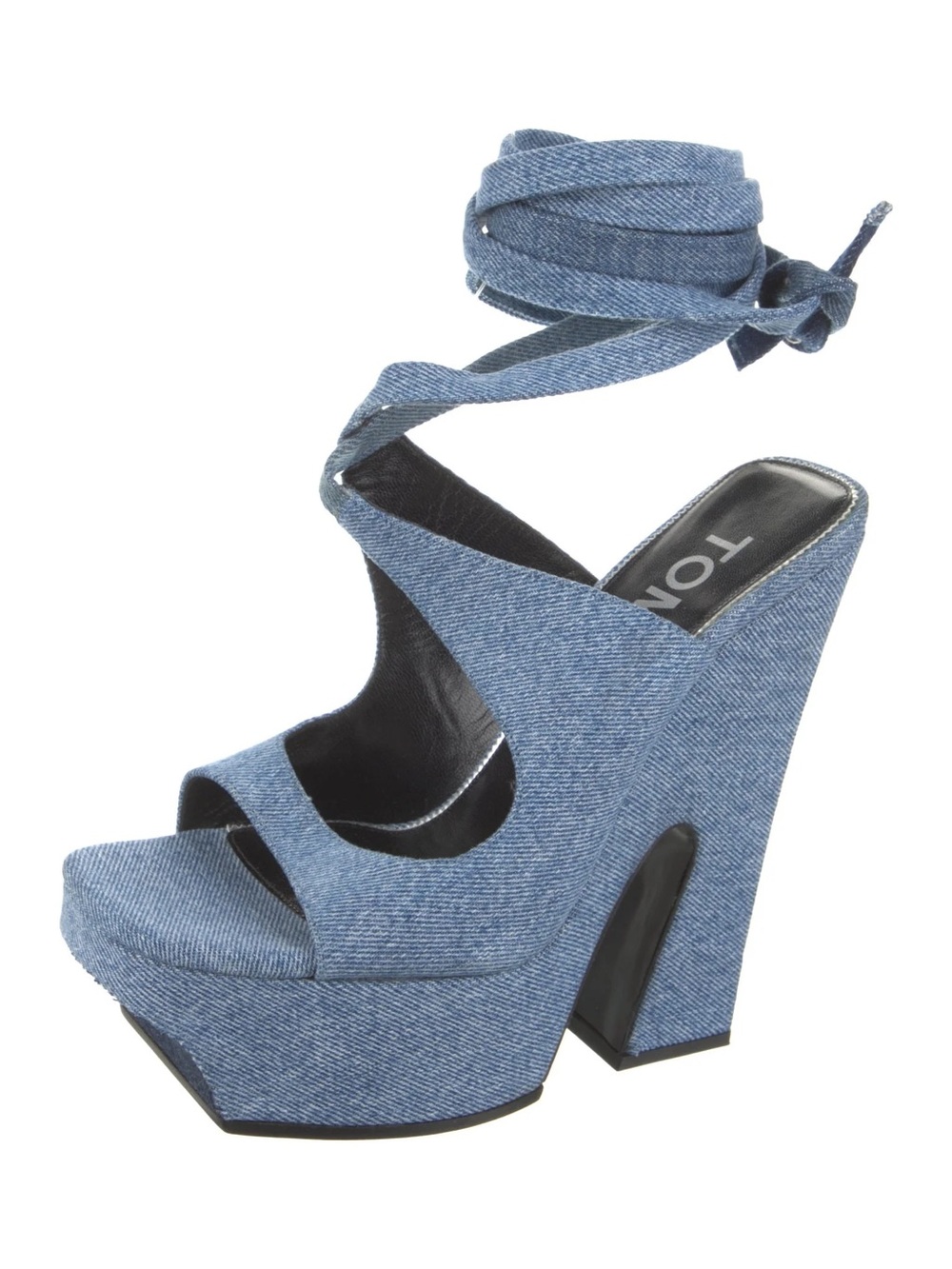 Tom Ford Denim Platform Sandals Blue wrap around Lace-Up platforms women 39 - Picture 5 of 6